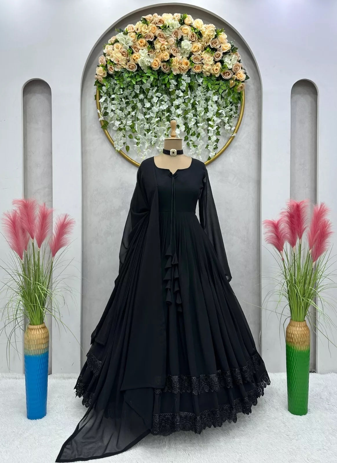 Designer Faux Georgette Long Anarkali Gown & Dupatta