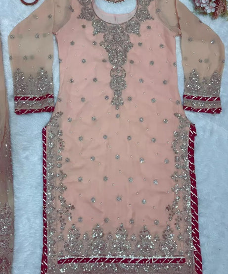 Indian Wedding Special Ethnic Stitched Faux Georgette Top Sharara Dupatta