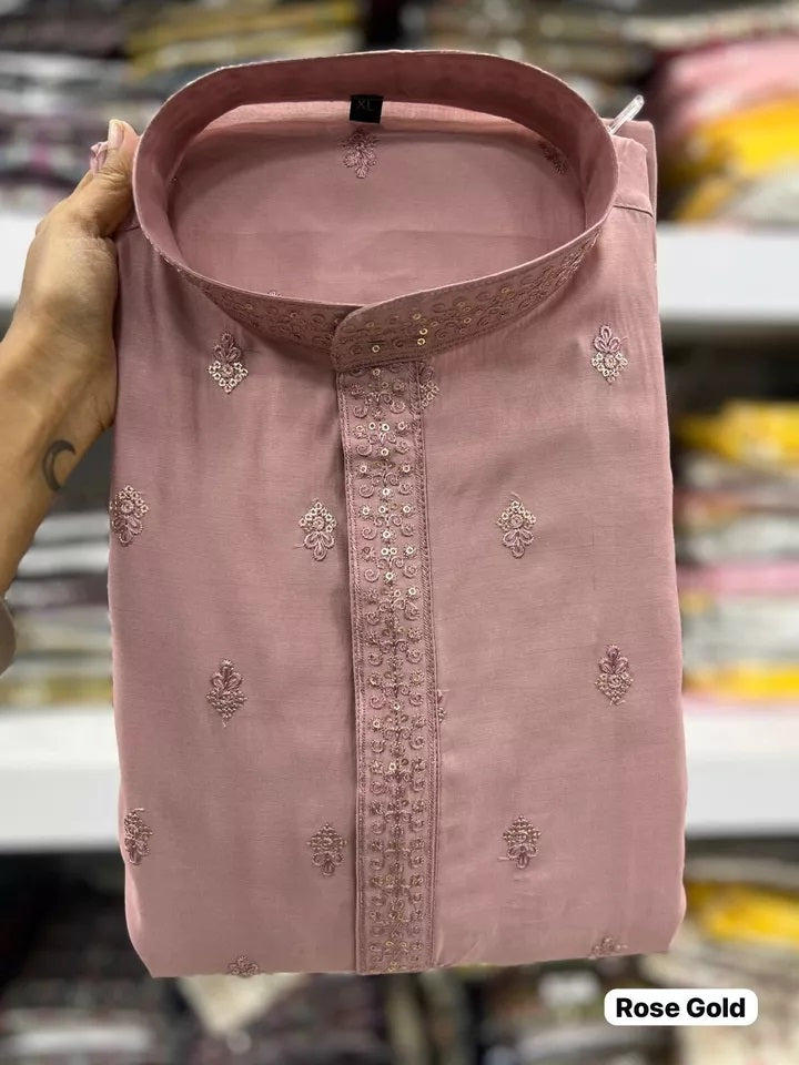 Premium Silk Indian Festival Beautiful Full Stitched Men's Kurta Pajama Set