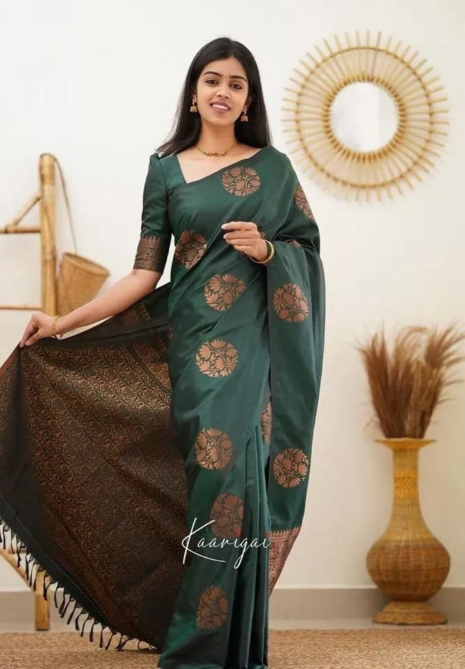 Soft Lichi Silk Rich Pallu Jacquard Work Saree With Blouse