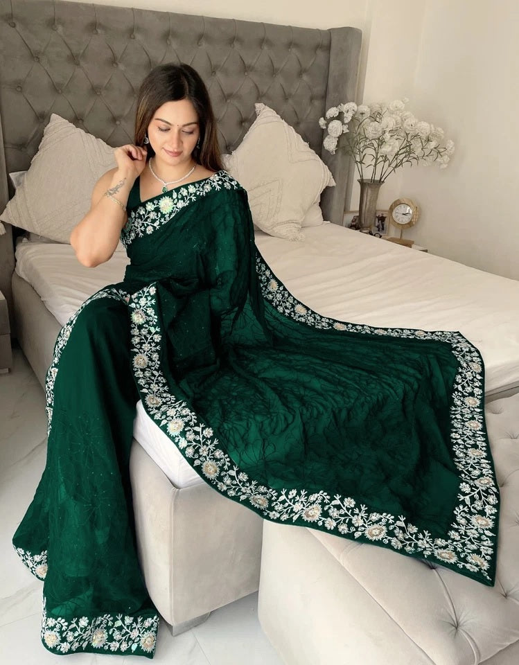 Women's  Beautiful Georgette Festival Wedding Wear Saree & Blouse 11-JR