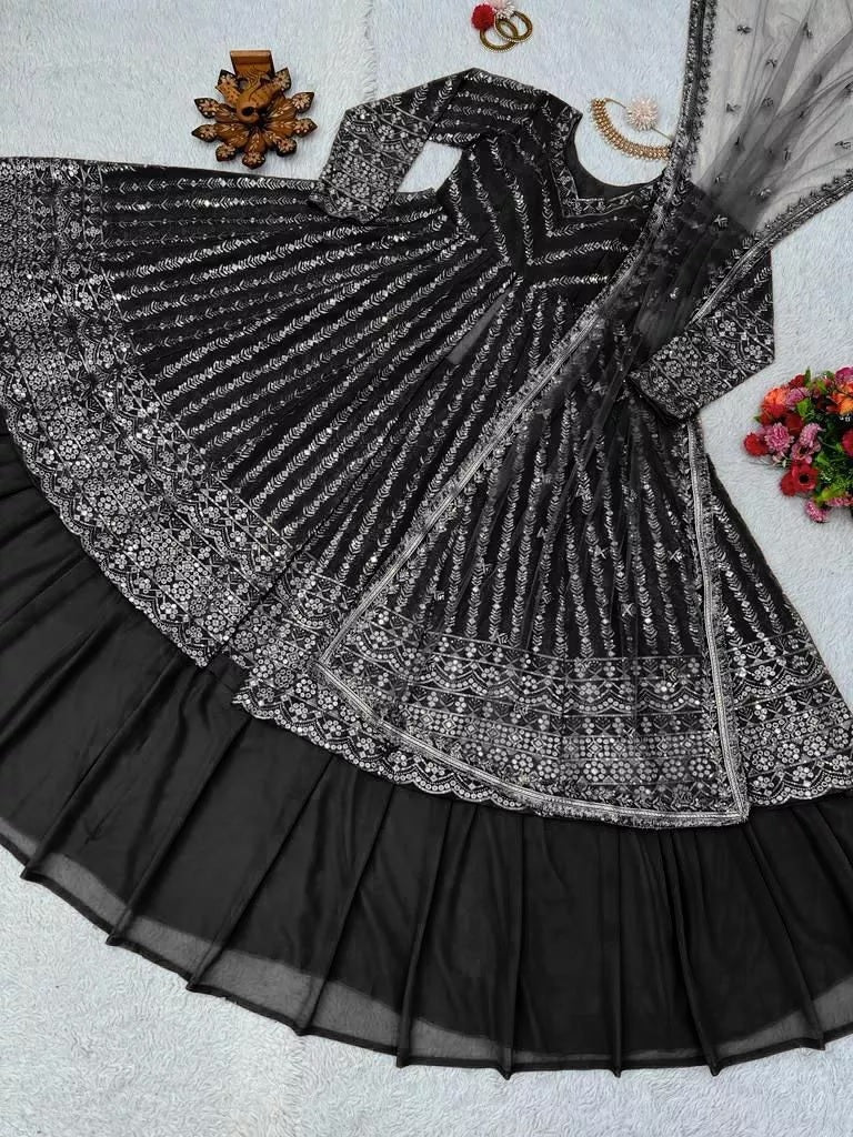 Style Faux Georgette Top Lehenga & Dupatta Set
