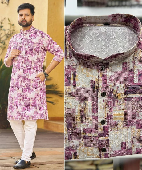 Men's FullStitched Heavy Rayon Schiffli Work Bollywood Kurta Pajama