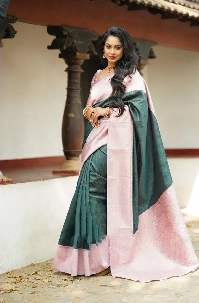 Wedding Soft Lichi Silk Sare With Blouse,Party Function Sari