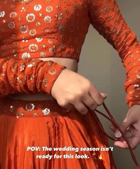 Orange Bollywood Wedding American Silk Lehenga Blouse & Dupatta 15-RTC