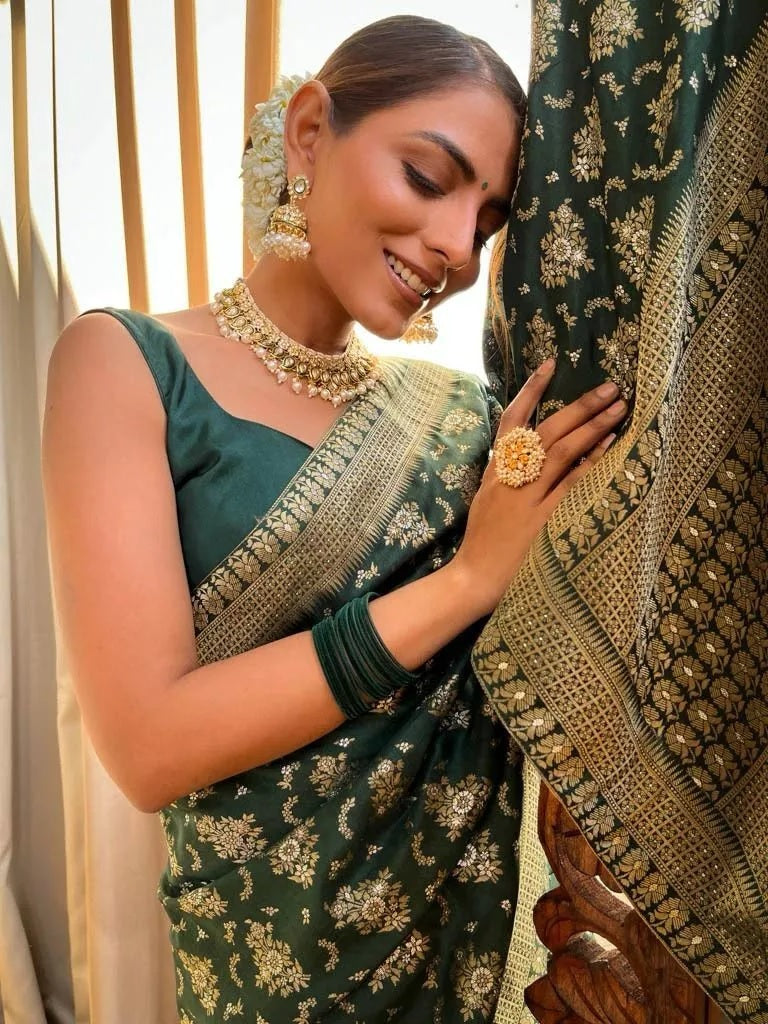 Women's Designer Banarasi Soft Silk Sari With Blouse