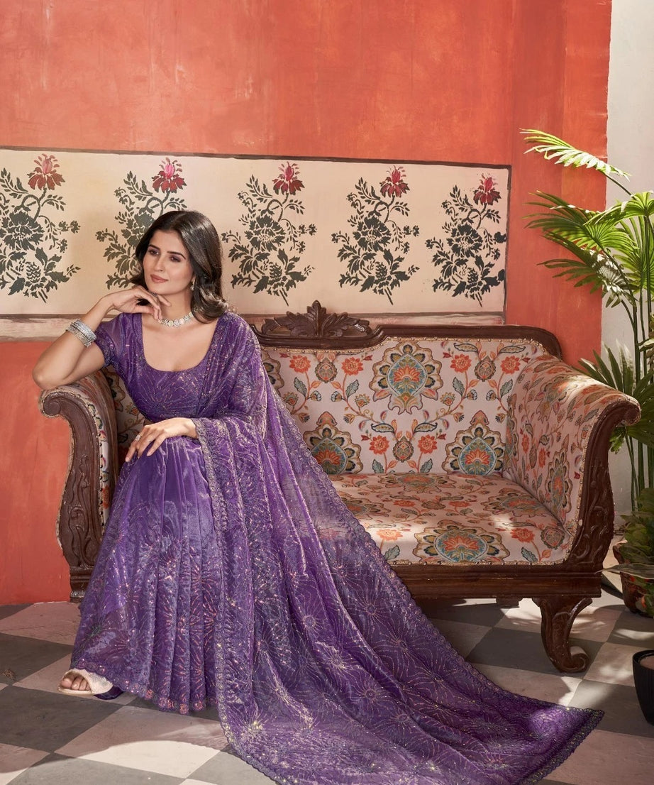 Printed Beautiful Traditional Wear Twill Net Saree With Blouse