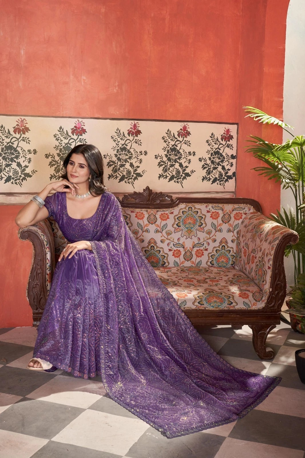 Printed Beautiful Traditional Wear Twill Net Saree With Blouse