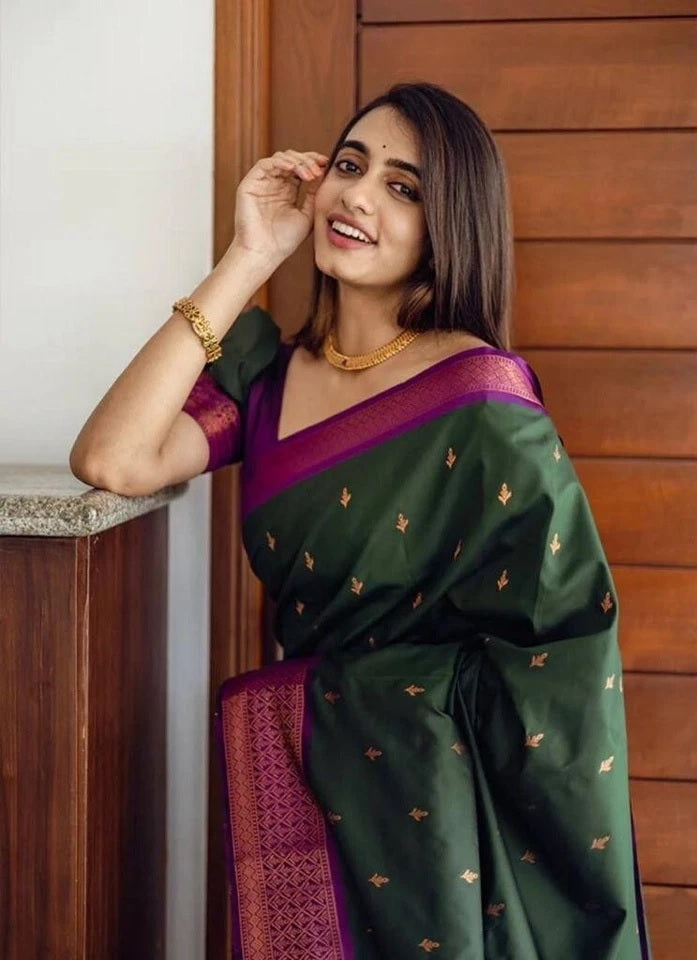 Banarasi Soft Silk Wedding Saree With Jacquard Border Blouse fancy Saree11-KT