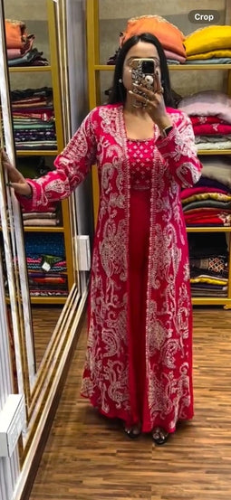 Faux Georgette With Designer  Embroidery Work Shrug - Palazzo & Blouse