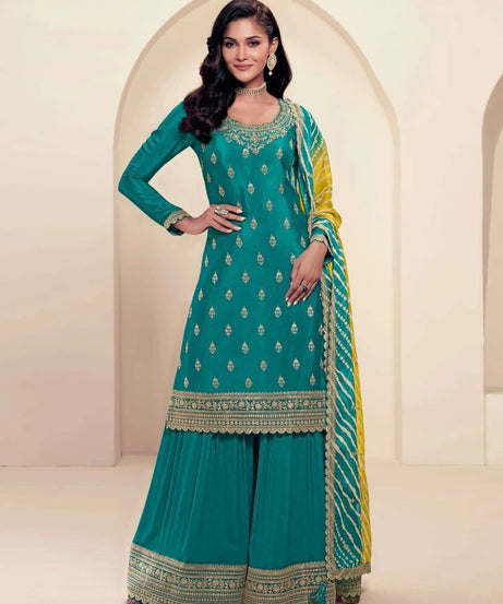 Traditional Designer Heavy Chinon , Wedding Wear Top Bottom, Dupatta