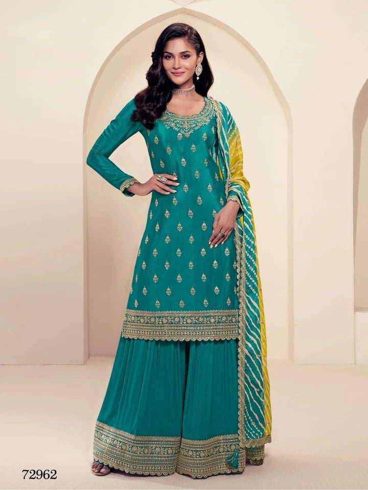 Traditional Designer Heavy Chinon , Wedding Wear Top Bottom, Dupatta
