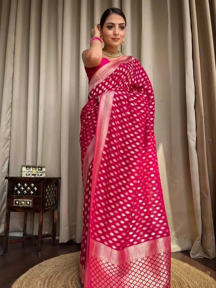 Banarasi Soft Silk Yellow Sari & Blouse