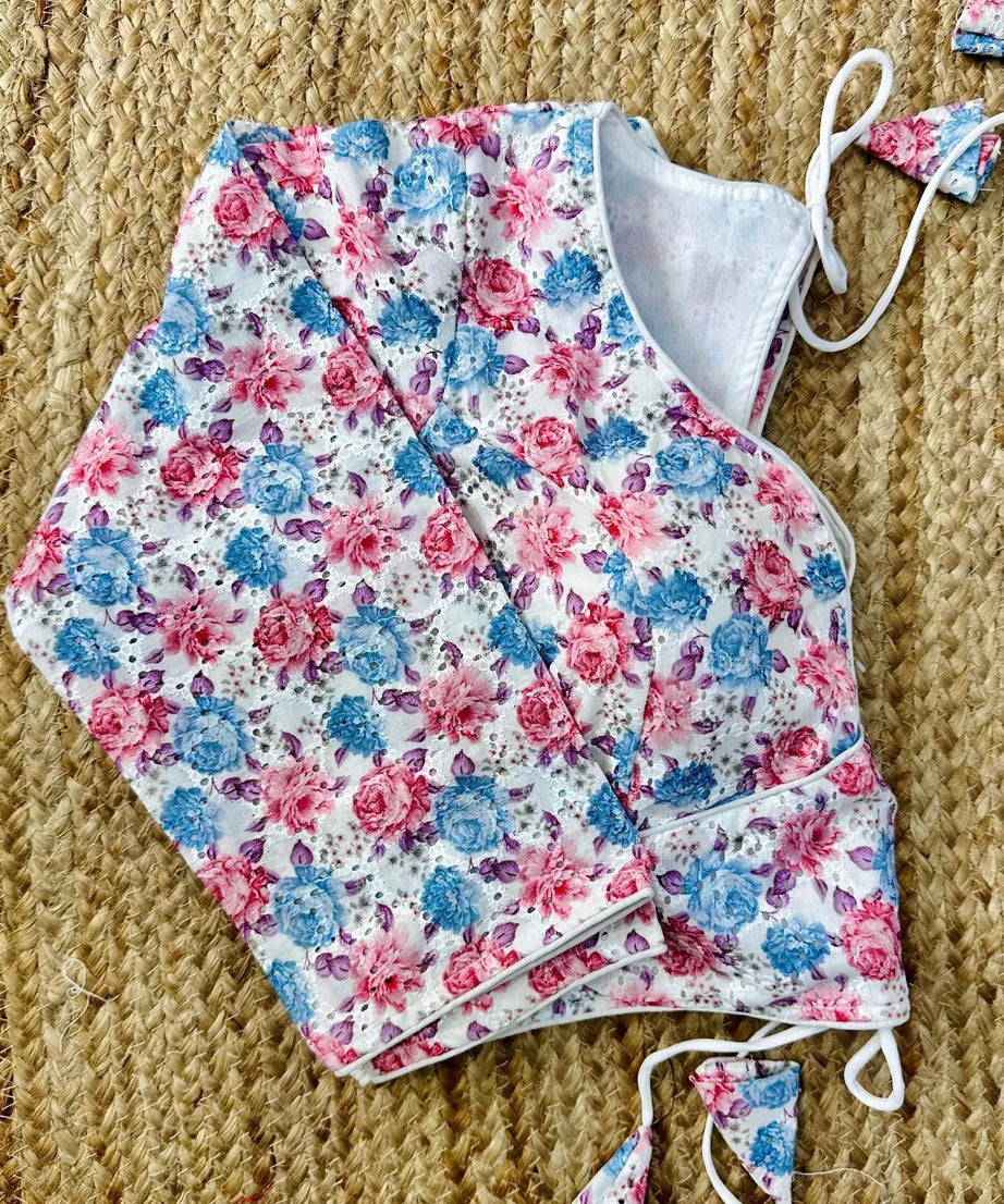 Wedding Hakoba With Flower Print All Over Blouse Choli