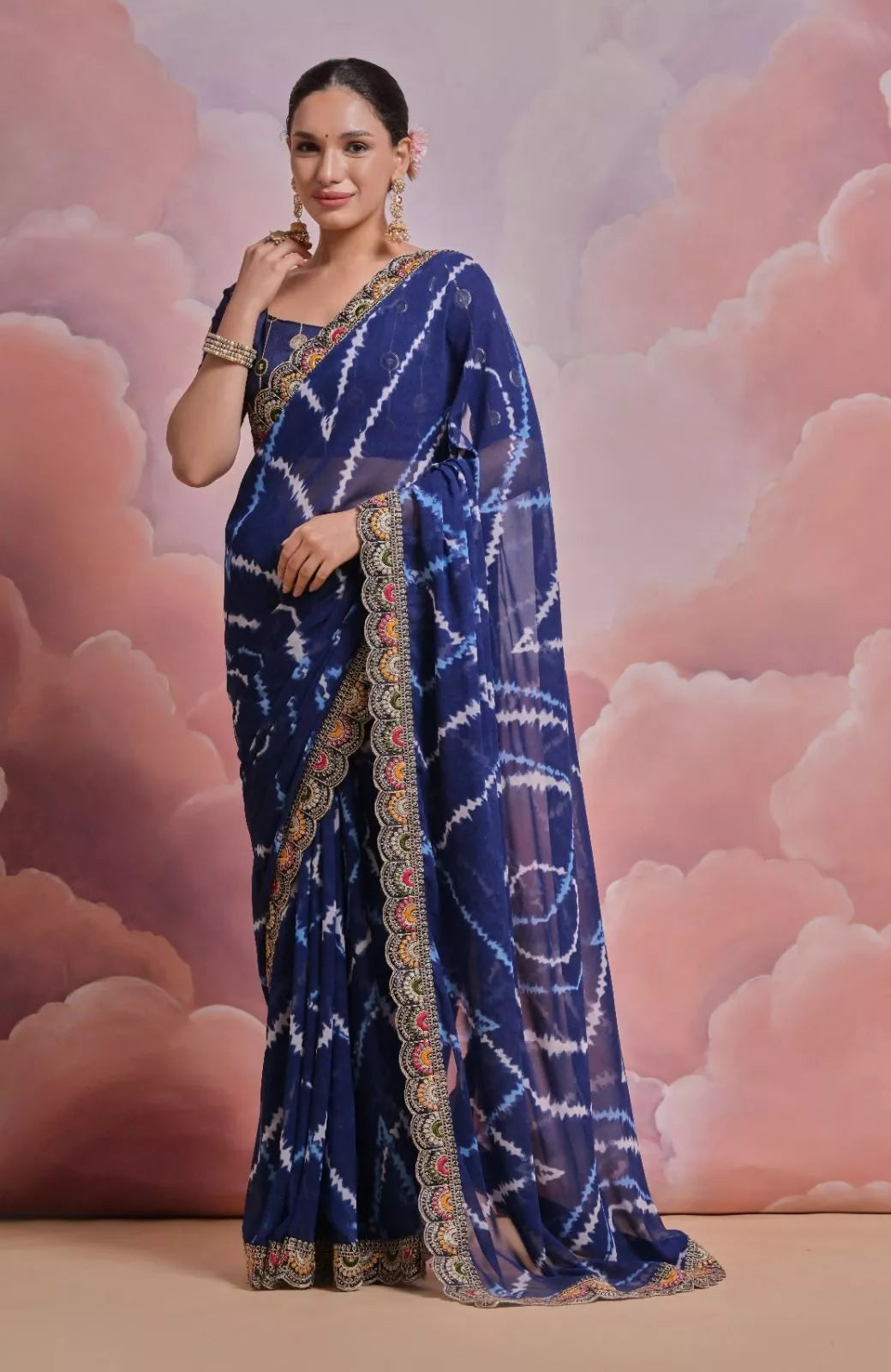 Soft Georgette Sari With Bhandhej Print And Designer Sari & Blouse