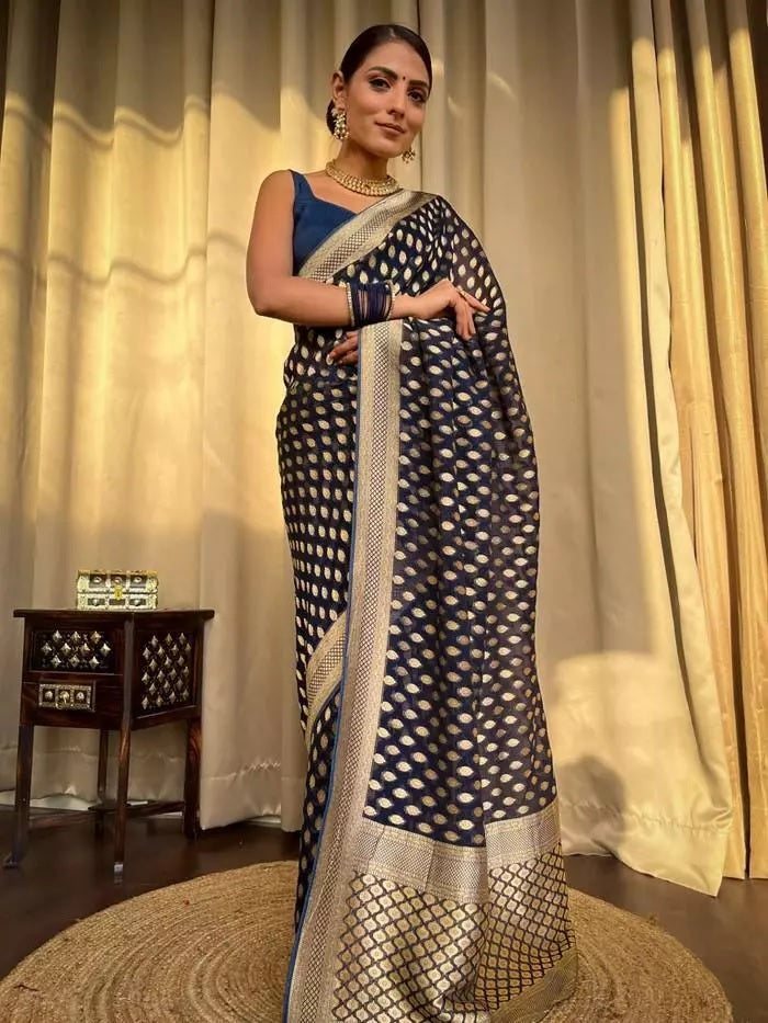 Banarasi Soft Silk Yellow Sari & Blouse