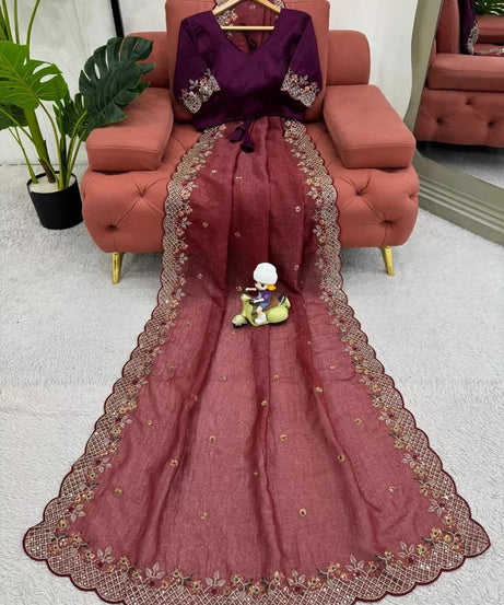 Bollywood Wedding Wear Crunchy Silk Saree, Party Wear Ethnic Sari & Blouse