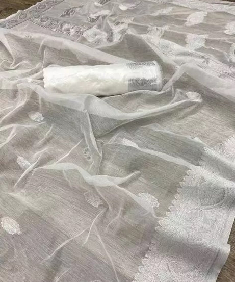 Soft Linen Slub Fancy Saree With Blouse For Women's