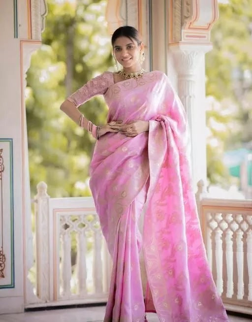 Soft Lichi Silk Indian Party Wear Sari With Blouse