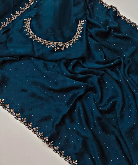 Traditional Wedding Pure Soft Satin Chiffon Saree,Stylish Sari And Blouse