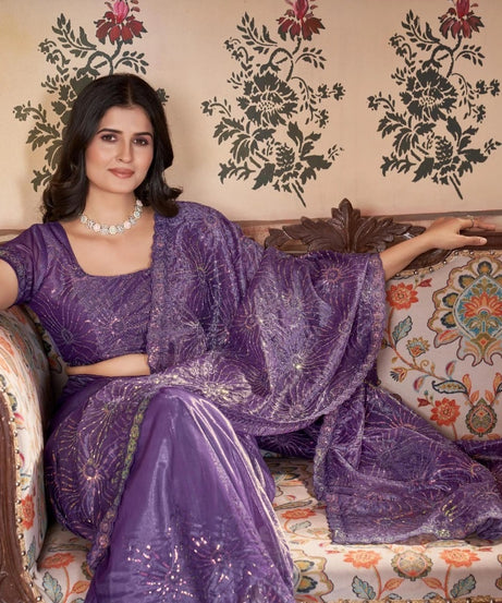Printed Beautiful Traditional Wear Twill Net Saree With Blouse