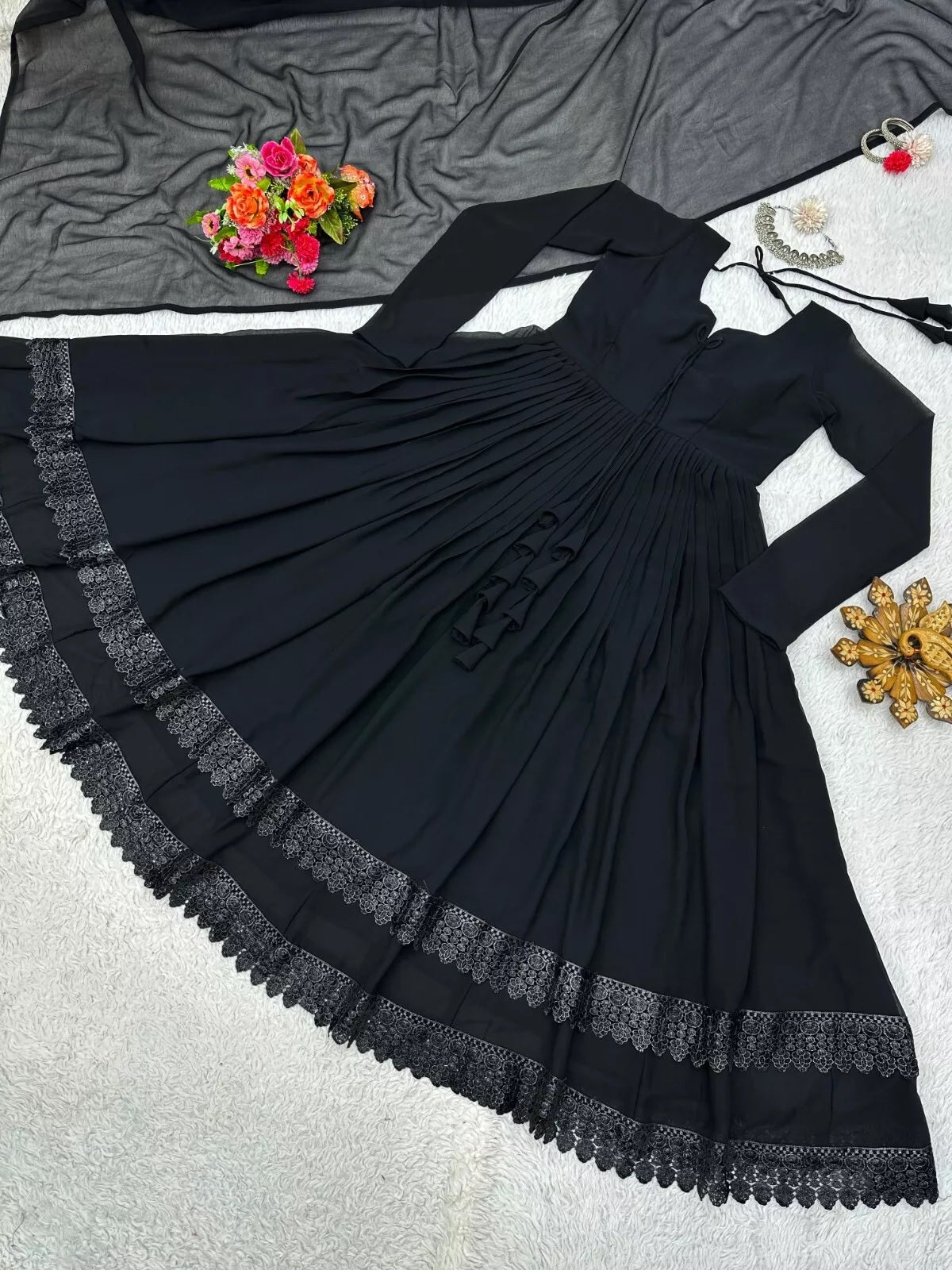 Designer Faux Georgette Long Anarkali Gown & Dupatta