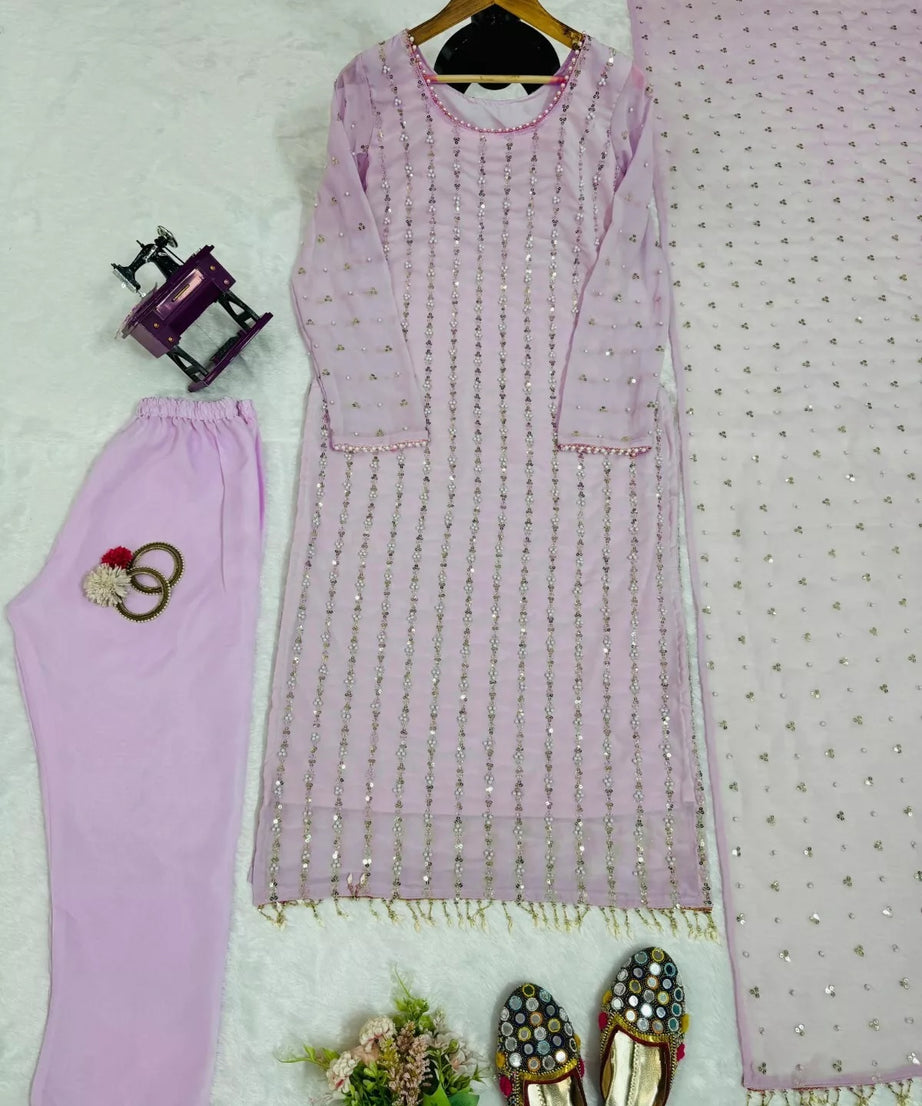 Full Stitched Faux Georgette Top Pant & Dupatta