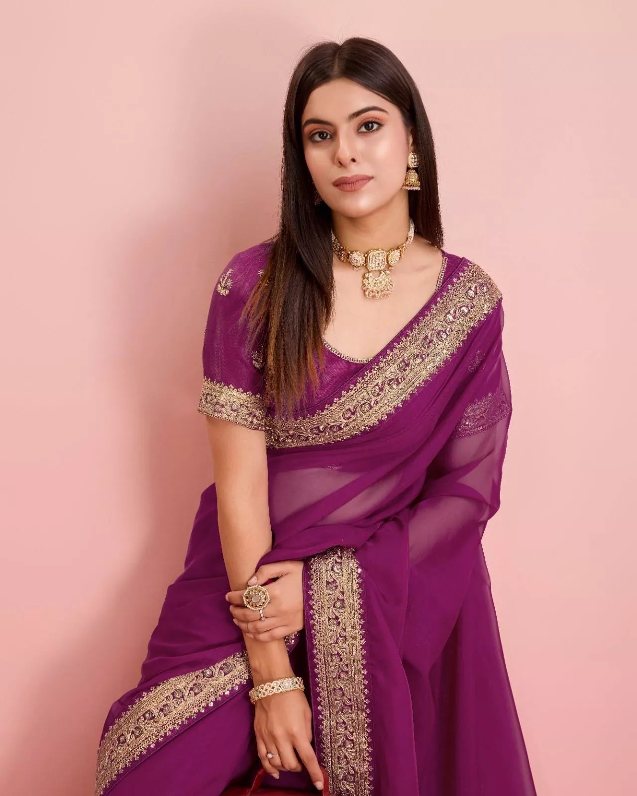 Tabby Silk Organza With Embroidery Lace Work Sari &  Blouse
