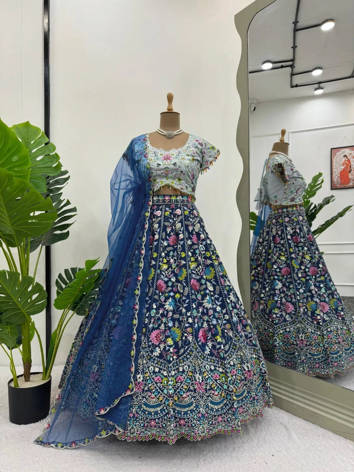 Georgette With Thread Sequence Work Lehenga Blouse & Dupatta