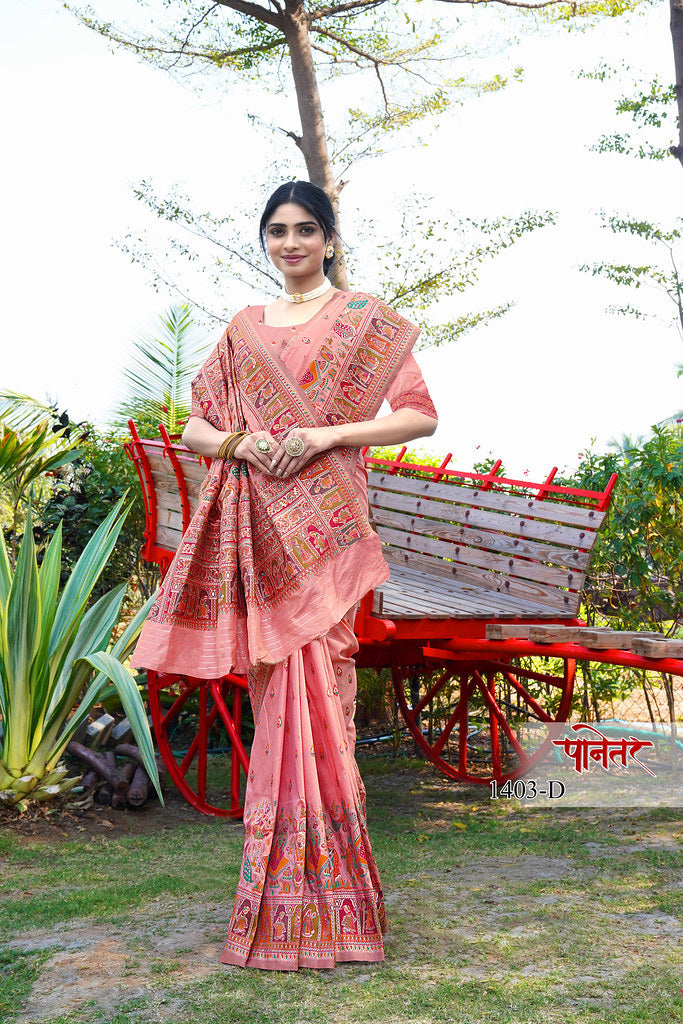 Women's Soft Pure Silk Beautifull Traditional Wear Sari With Blouse