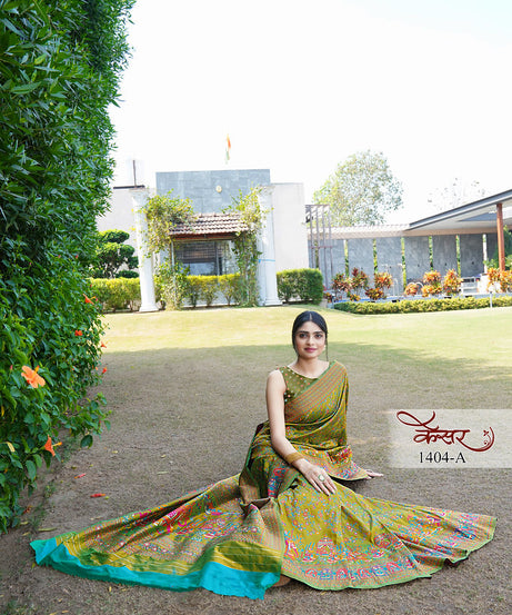Traditional Printed Beautiful Soft Pure Silk Sari With Blouse