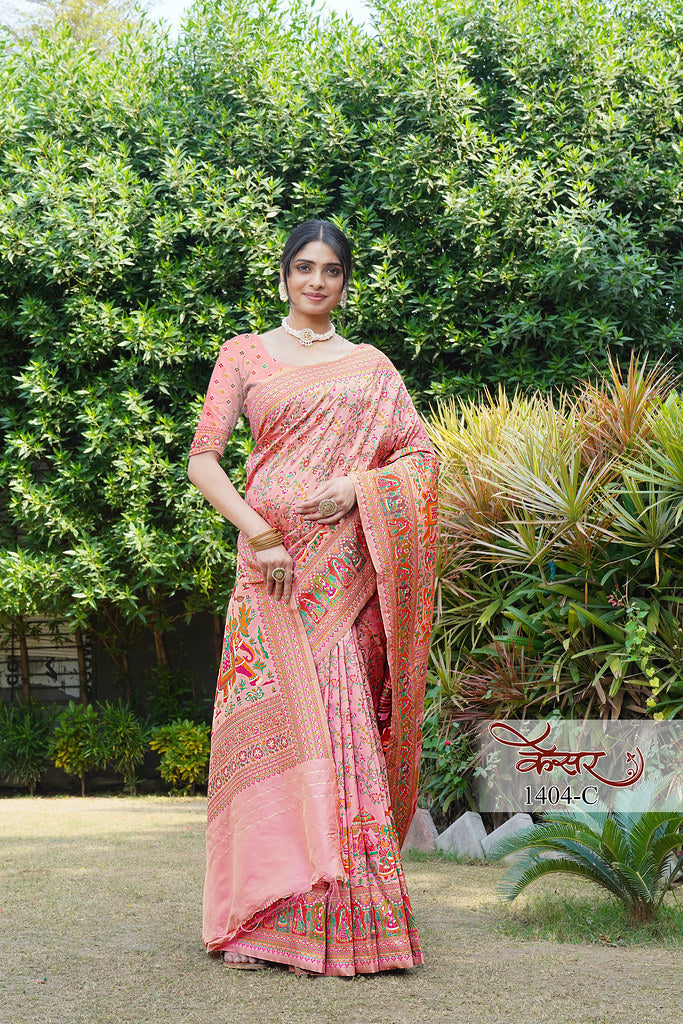 Traditional Printed Beautiful Soft Pure Silk Sari With Blouse