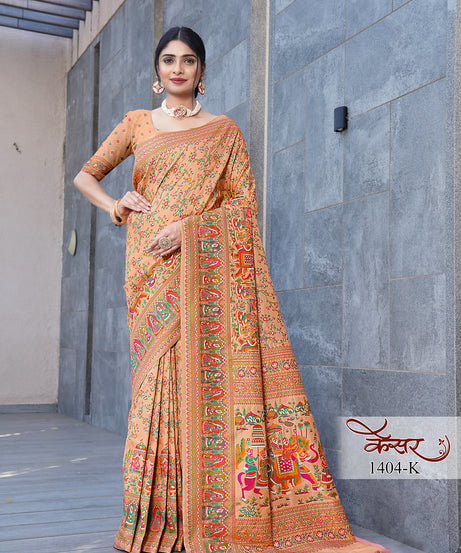 Traditional Printed Beautiful Soft Pure Silk Sari With Blouse