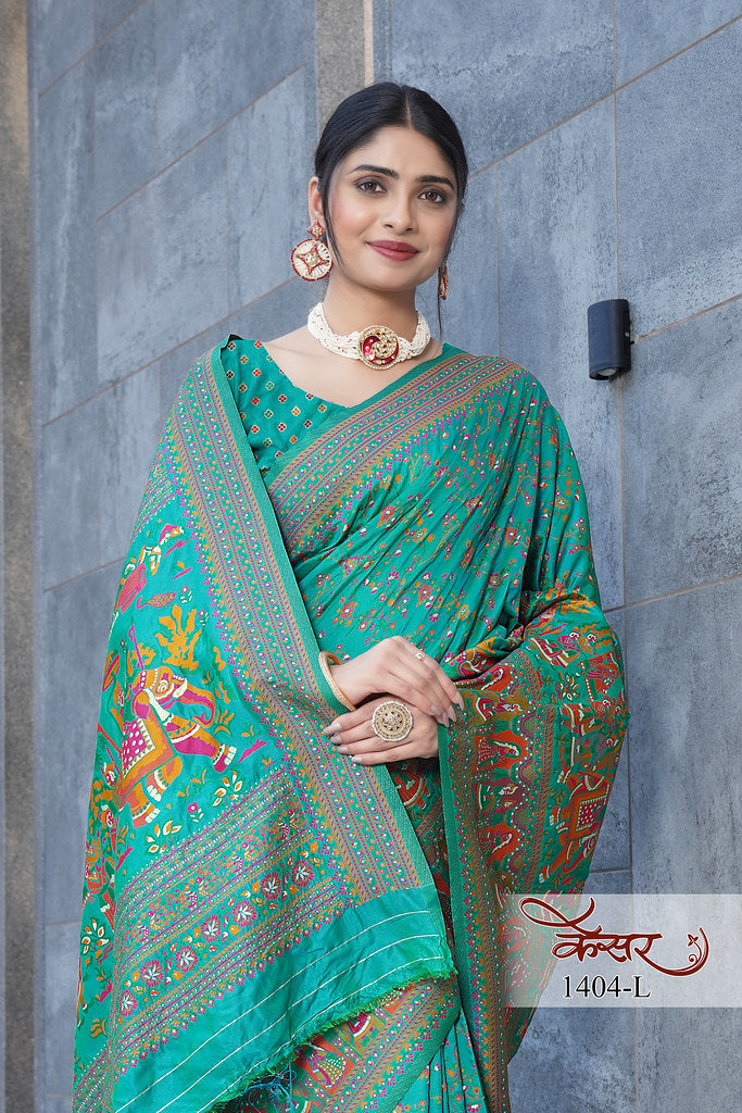 Traditional Printed Beautiful Soft Pure Silk Sari With Blouse