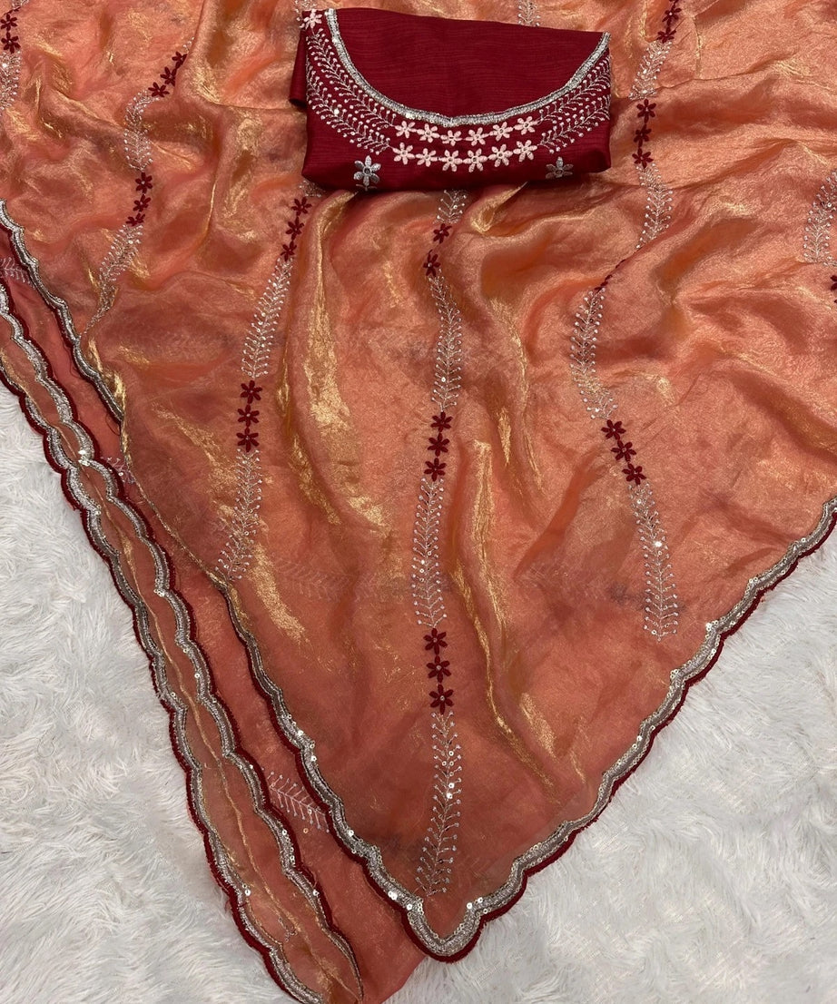 Soft Space Silk Beautiful Designer Light Color's Sari With Blouse