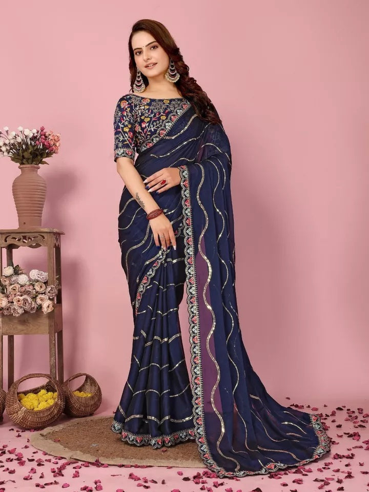 Women's Wedding Special Rangoli Silk Saree,Indian Party Wear Sari & Blouse