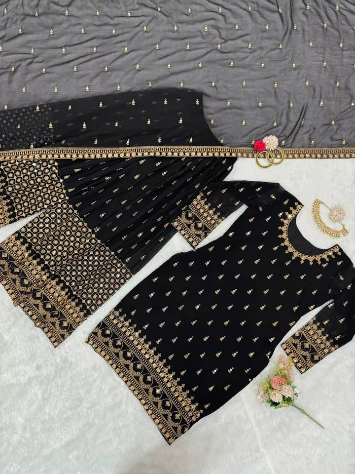 Faux Georgette With Thread & 9MM Sequence Work Top Palazzo & Duppata