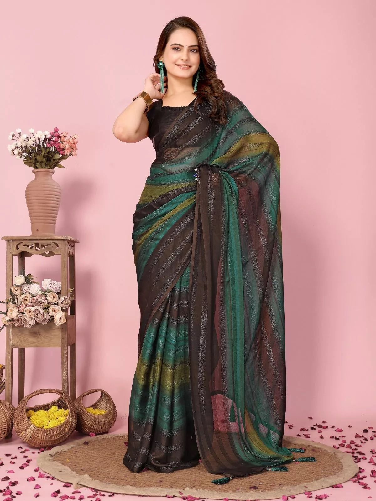 Traditional Rangoli Zari Silk Saree Blouse
