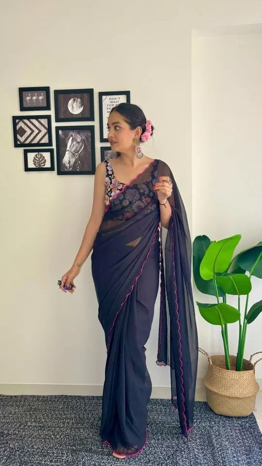 Soft Georgette Silk Saree With Blouse