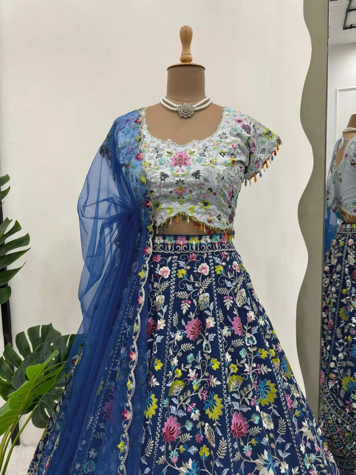 Georgette With Thread Sequence Work Lehenga Blouse & Dupatta