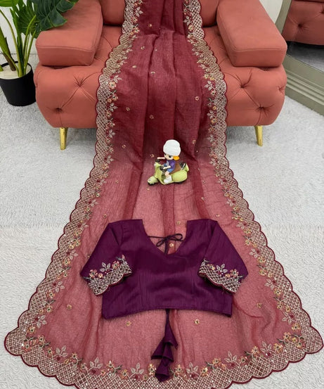 Bollywood Wedding Wear Crunchy Silk Saree, Party Wear Ethnic Sari & Blouse