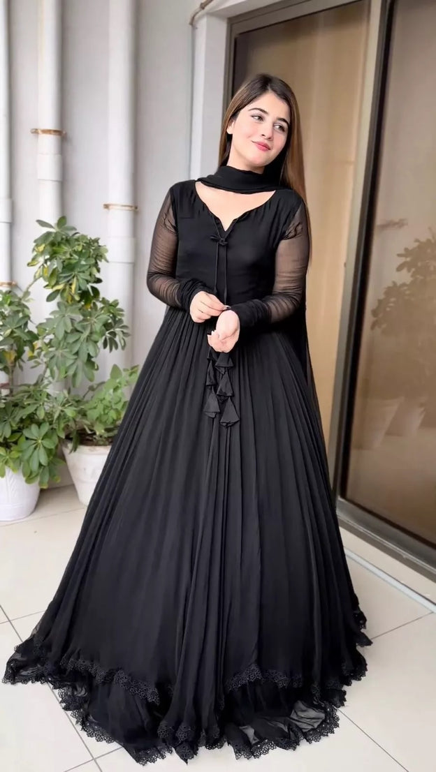 Designer Faux Georgette Long Anarkali Gown & Dupatta