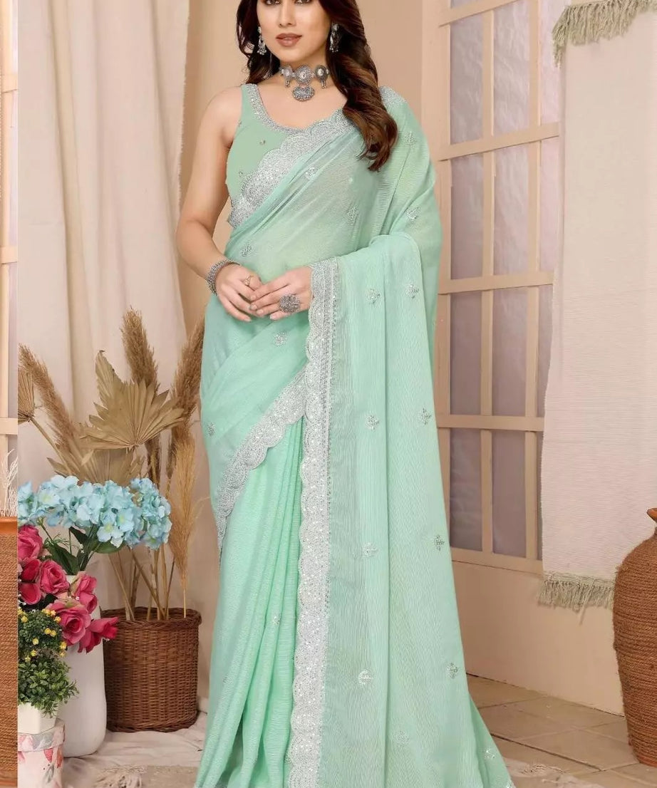 Traditional Party Zomato Chiffon Silk Saree, Wedding Bollywood Sari & Blouse