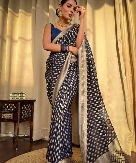 Banarasi Soft Silk Yellow Sari & Blouse