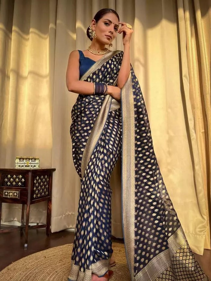 Banarasi Soft Silk Yellow Sari & Blouse