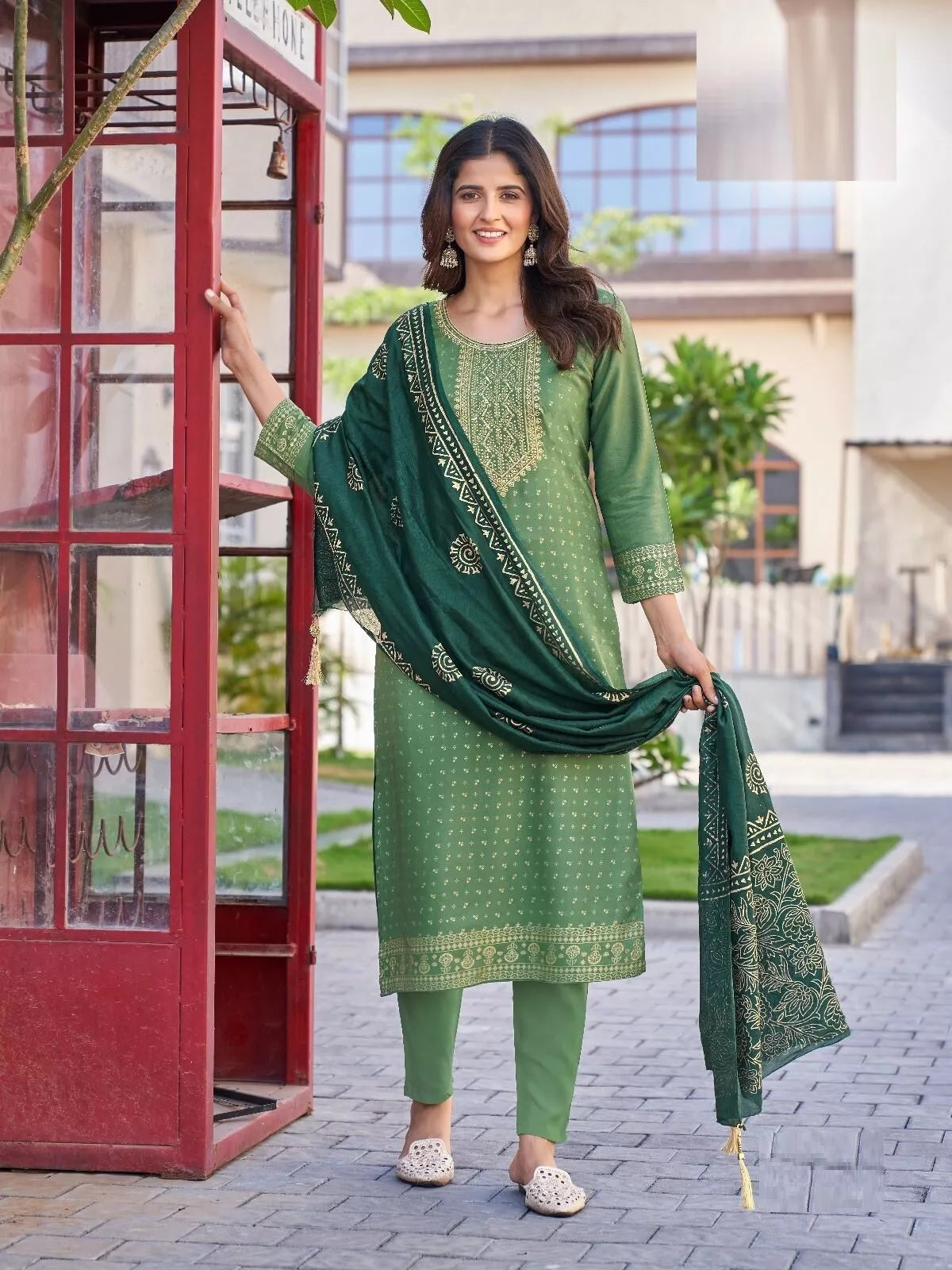 Bollywood Print With Embroidery Work Top Bottom & Dupatta