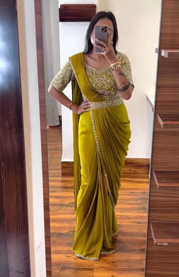 Ready To Wear Traditional Heavy Chinon Saree For Women's