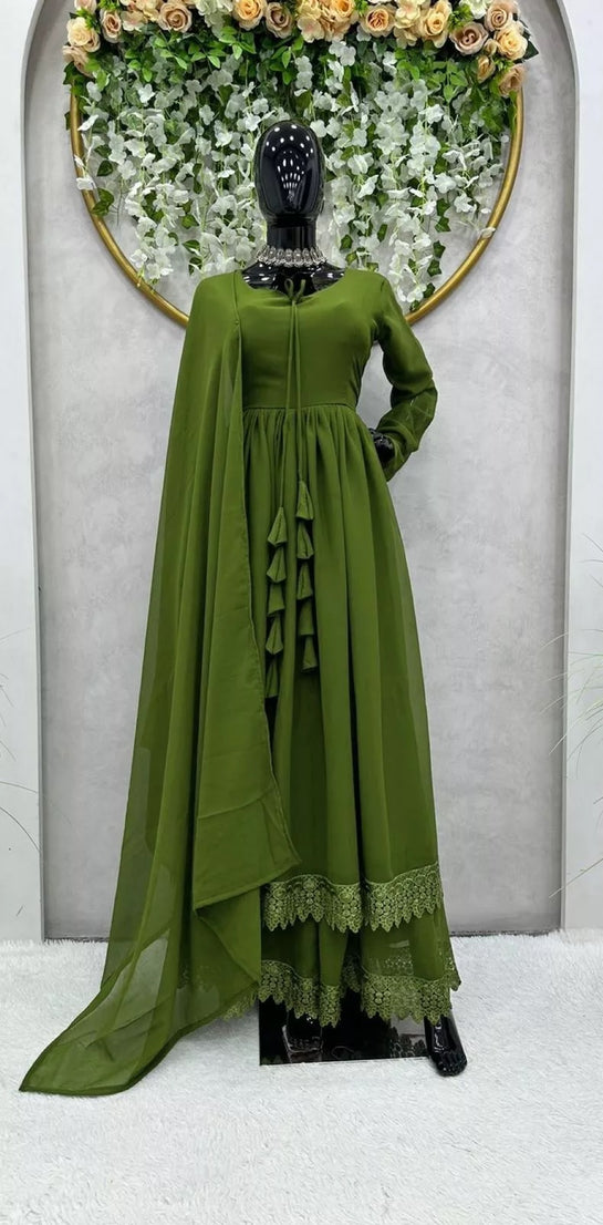 Designer Faux Georgette Long Anarkali Gown & Dupatta