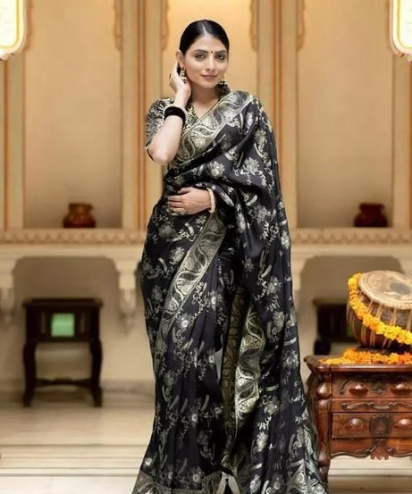 Soft Lichi Silk Indian Party Wear Sari With Blouse