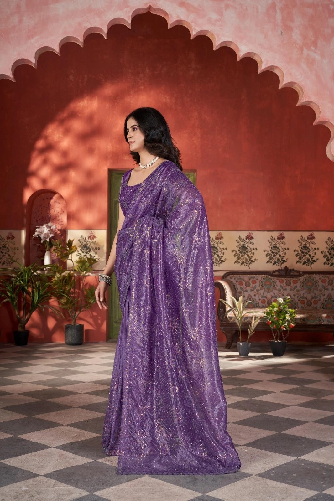 Printed Beautiful Traditional Wear Twill Net Saree With Blouse